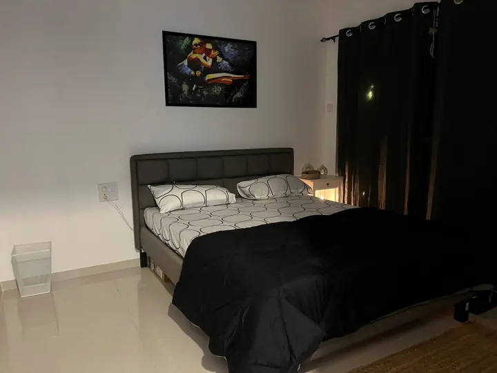 Queen bed with memory-foam mattress